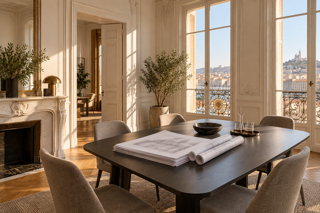 Cabinet marseillais, coin reunion et plans empiles